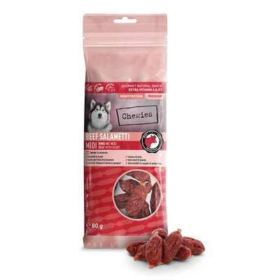 Chewies Salametti embutido para perros pack mixto Chewies Salametti Embutido Para Perros Pack Mixto -Bravery Tienda 1 384997 chw smetti rind herz 80g hs 02 5