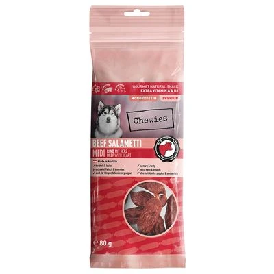Chewies Salametti embutido para perros pack mixto Chewies Salametti Embutido Para Perros Pack Mixto -Bravery Tienda 384997 pla chw smetti rind herz 80g hs 01 5
