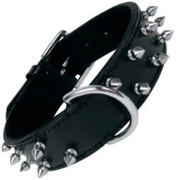 Collar Piel Negra 2 Filas Pinchos 45Cm